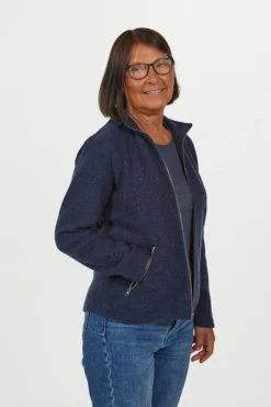 BELLA FULL ZIP, 60% FILTAD ULL, 40% LYOCELL — LIGHT NAVY