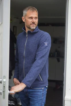 BRUNO FULL ZIP, 60% FILTAD ULL, 40% LYOCELL — LIGHT NAVY