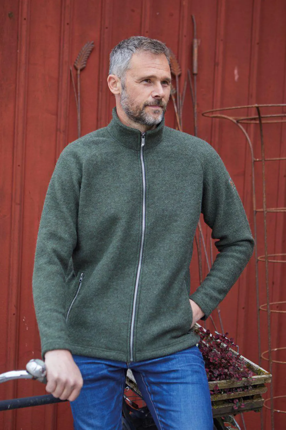 DANNY FULL ZIP, 100% FILTAD ULL — LODEN GREEN