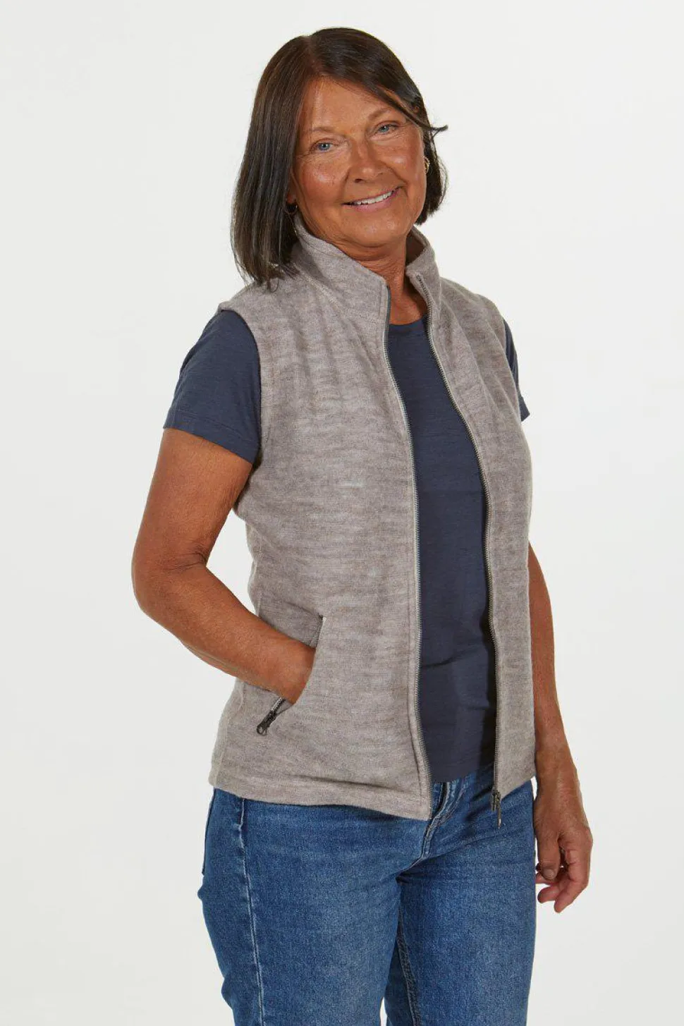 FLORA VEST, 60% FILTAD ULL, 40% LYOCELL — LIGHT NAVY
