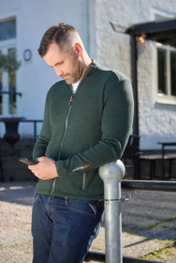 HADAR FULL ZIP, 100% EXTRA FINE MERINOULL — STEELBLUE