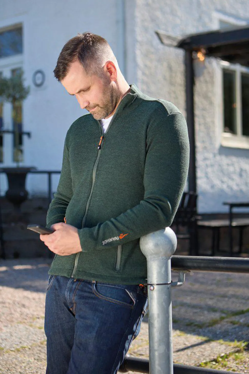 HADAR FULL ZIP, 100% EXTRA FINE MERINOULL — STEELBLUE