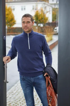 HADAR HALF ZIP, 100% EXTRA FINE MERINOULL — NAVY