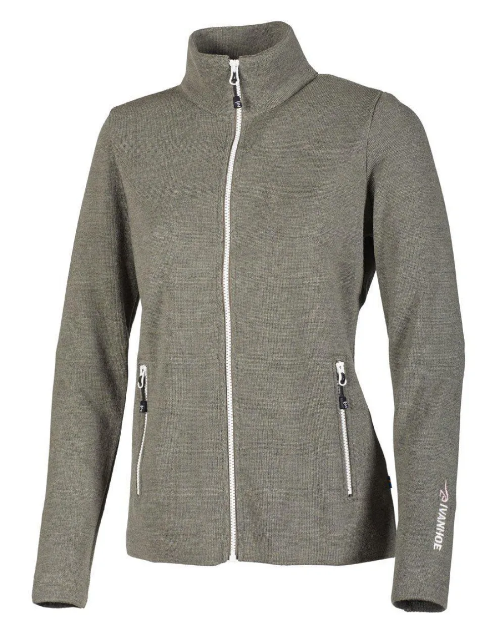 HEDDA FULL ZIP, 100% EXTRA FINE MERINOULL — LICHEN GREEN