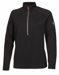 JANA HALF ZIP, 100% EXTRA FINE MERINOULL — BLACK