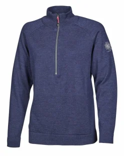 JANA HALF ZIP, 100% EXTRA FINE MERINOULL — STEELBLUE