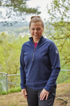 JANA HALF ZIP, 100% EXTRA FINE MERINOULL — STEELBLUE