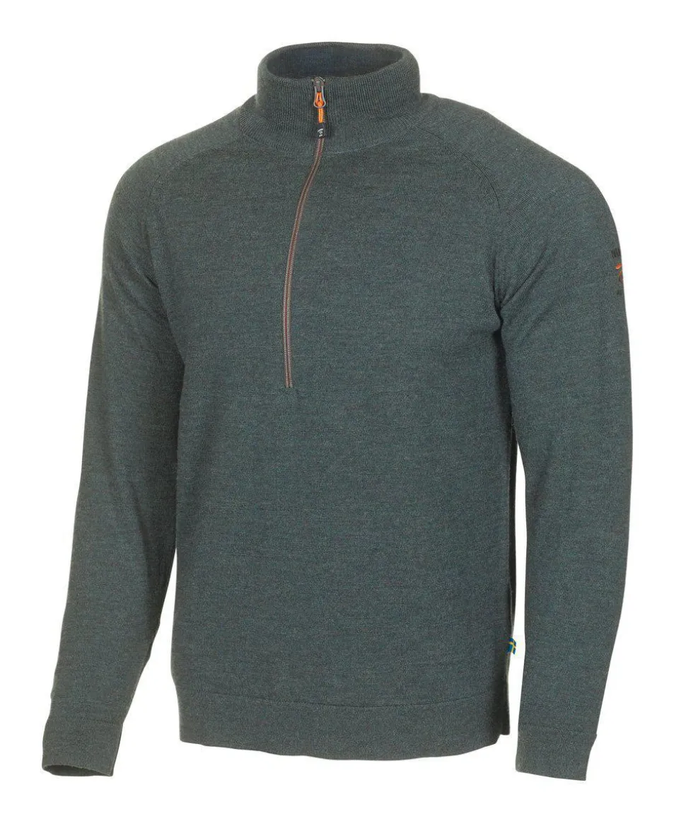 JOJJE HALF ZIP, 100% EXTRA FINE MERINOULL — RIFLE GREEN