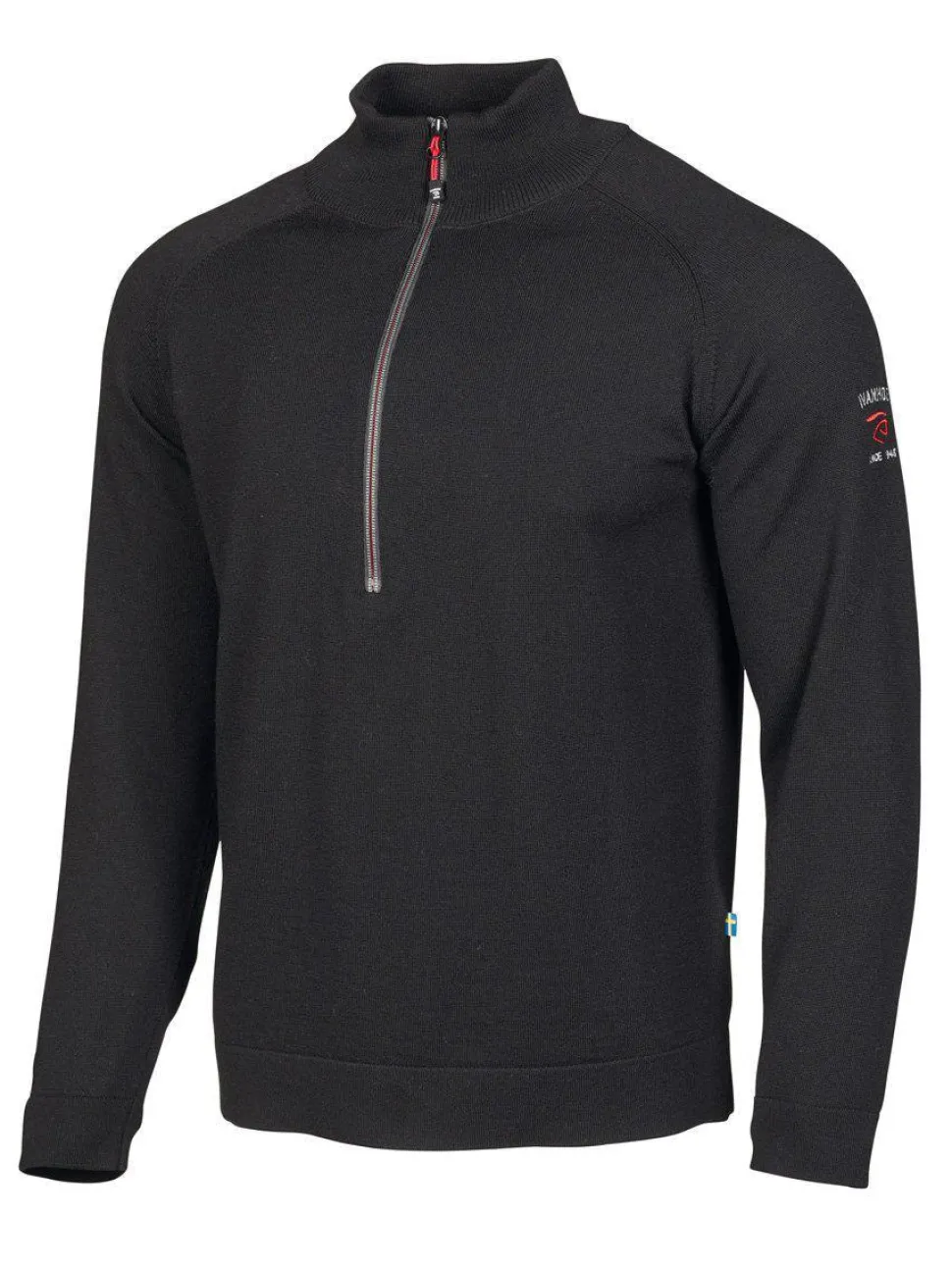 JOJJE HALF ZIP, 100% EXTRA FINE MERINOULL — BLACK