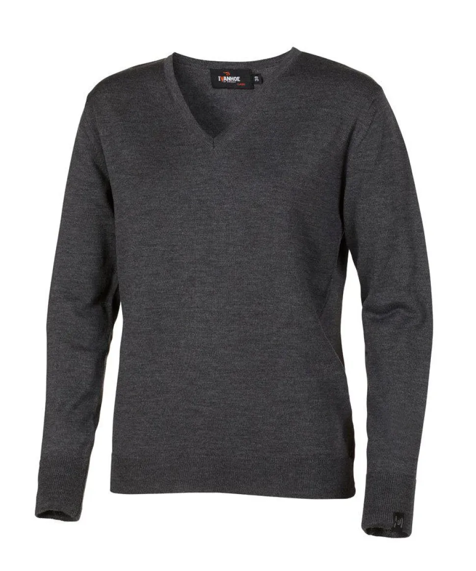 MERINO V-NECK FEMALE, 100% EXTRA FINE MERINOULL — GRAPHITE MARL