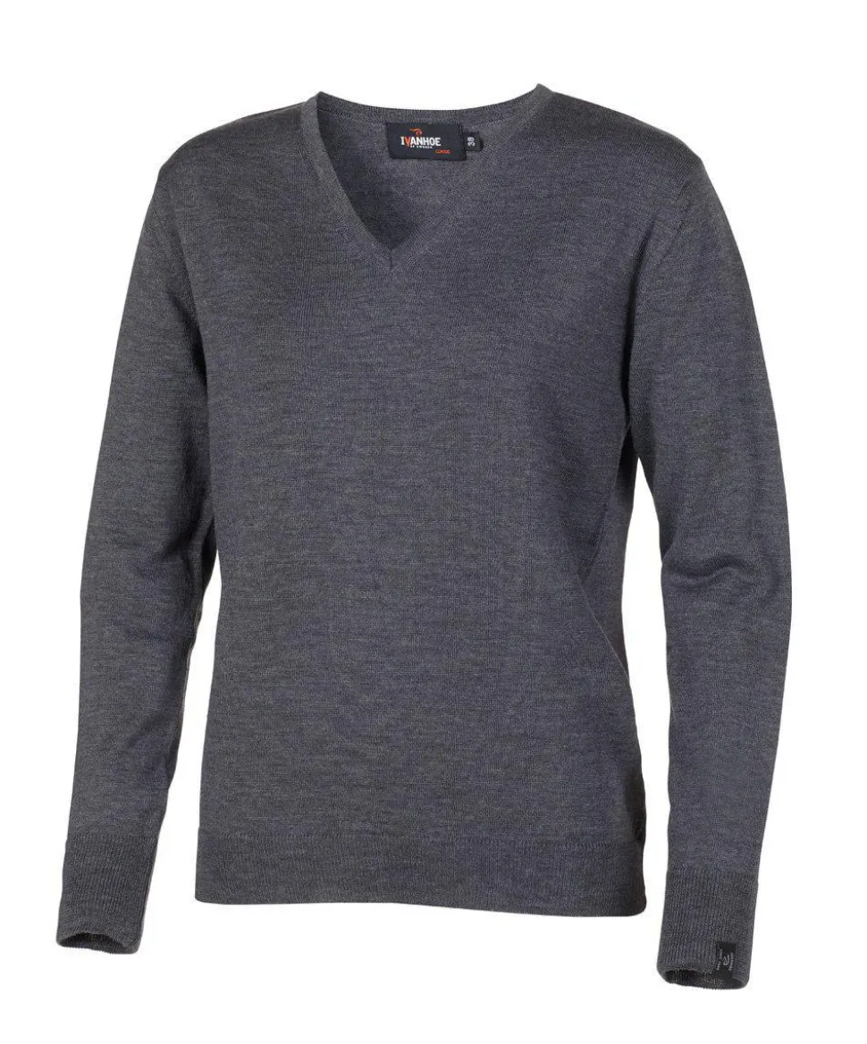 MERINO V-NECK FEMALE, 100% EXTRA FINE MERINOULL — GREY