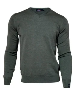 MERINO V-NECK MALE, 100% EXTRA FINE MERINOULL — RIFLE GREEN