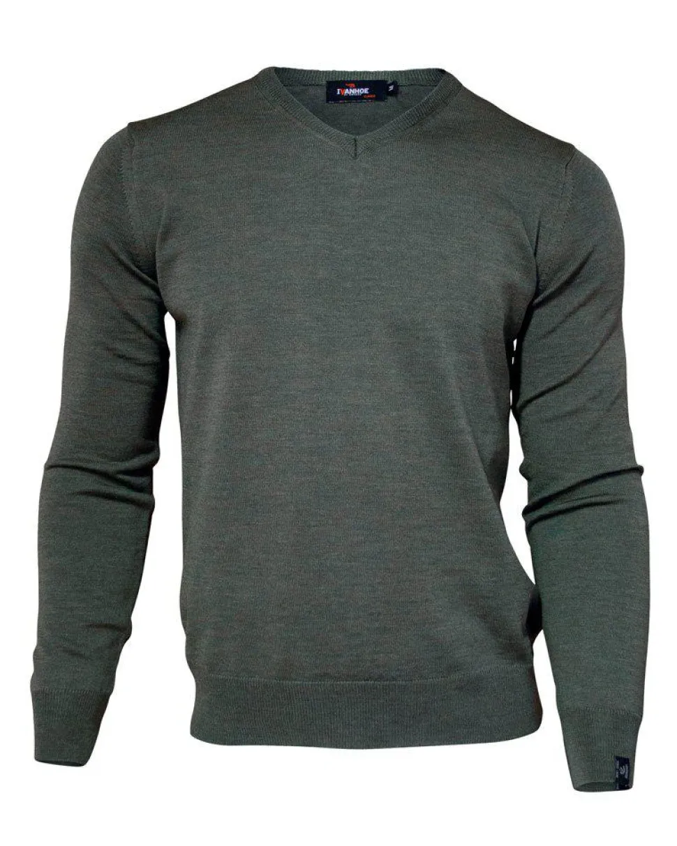 MERINO V-NECK MALE, 100% EXTRA FINE MERINOULL — RIFLE GREEN