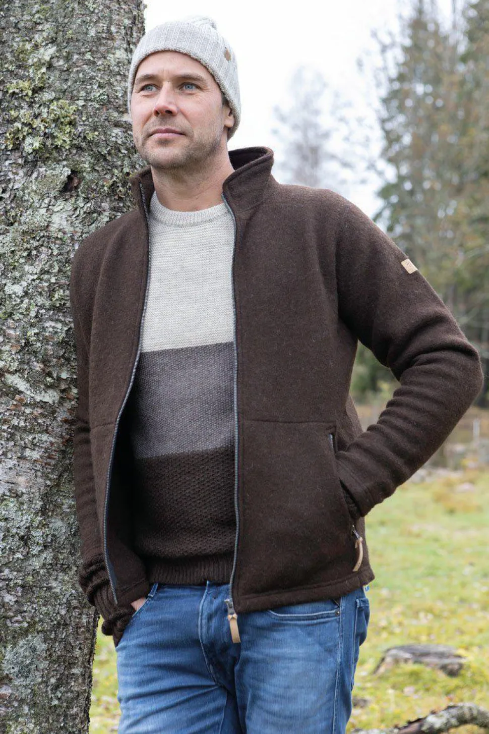 NLS SAP FULL ZIP, 100% OFÄRGAD ULL — BIRCH
