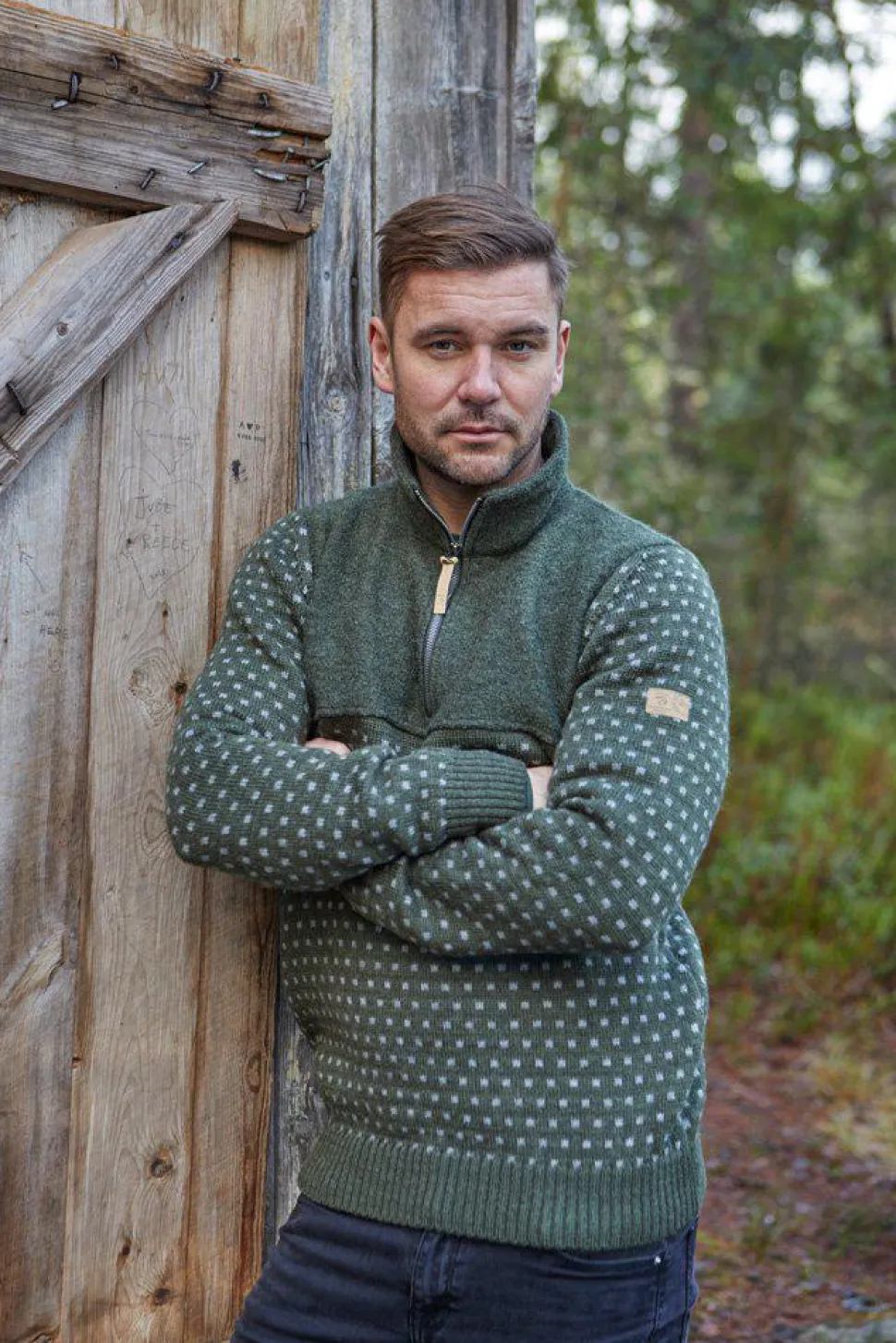SVERRE HALF ZIP, 100% ULL — LODEN GREEN