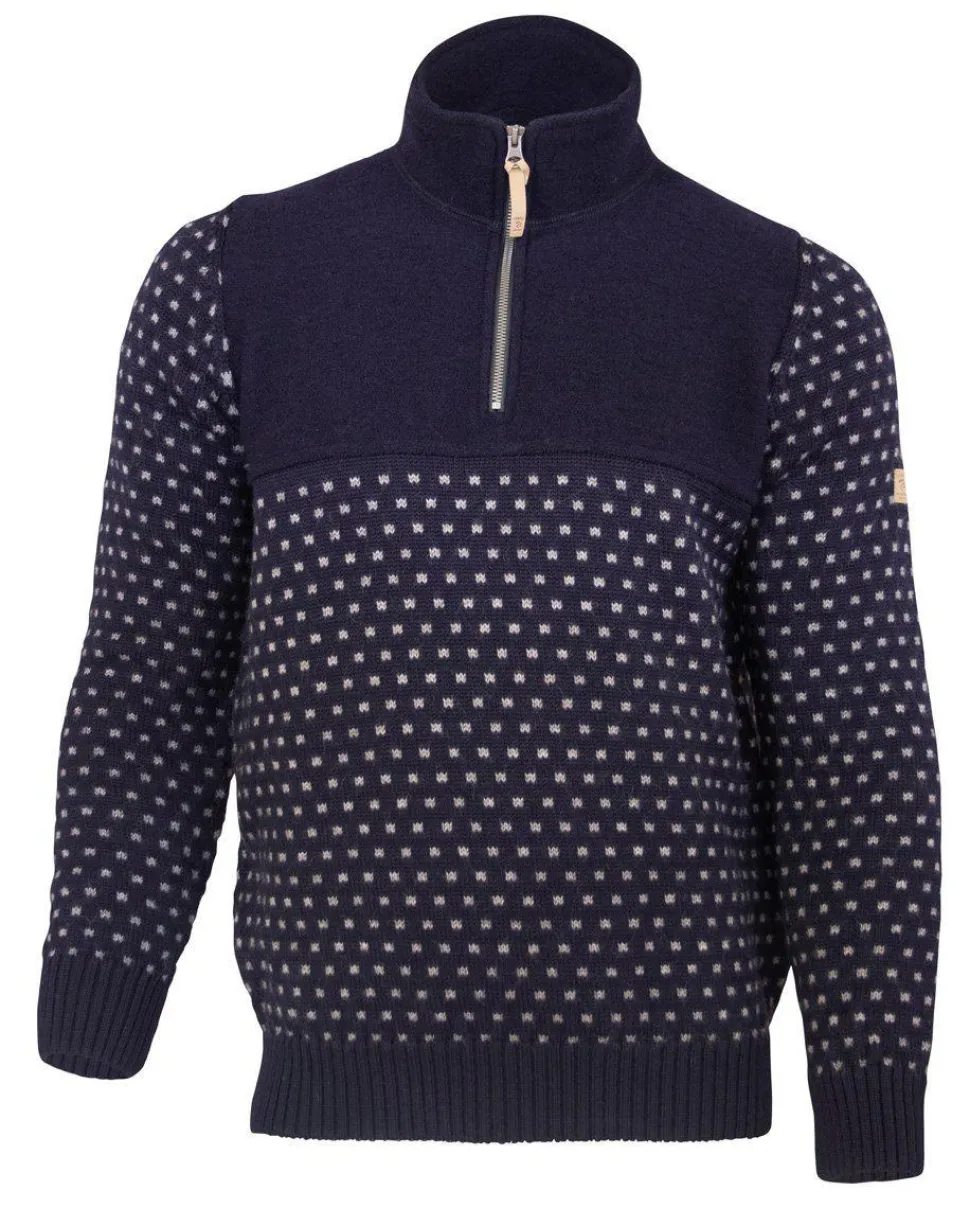 SVERRE HALF ZIP, 100% ULL — NAVY